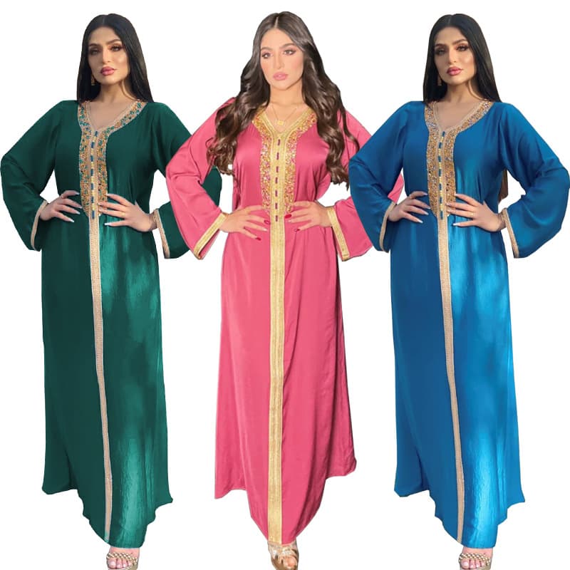 AB073 Cross-border Fashion Women's Dress with Rhinestone Woven Trim, Fashionable Long Dress, Pullover Dress, Velvet