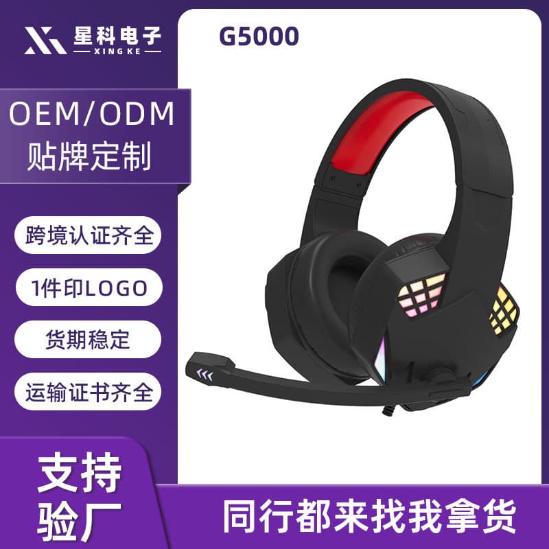 Custom G5000 Over-Ear Headphones Stereo Computer Gaming RGB Glowing Game Wired Headphones
