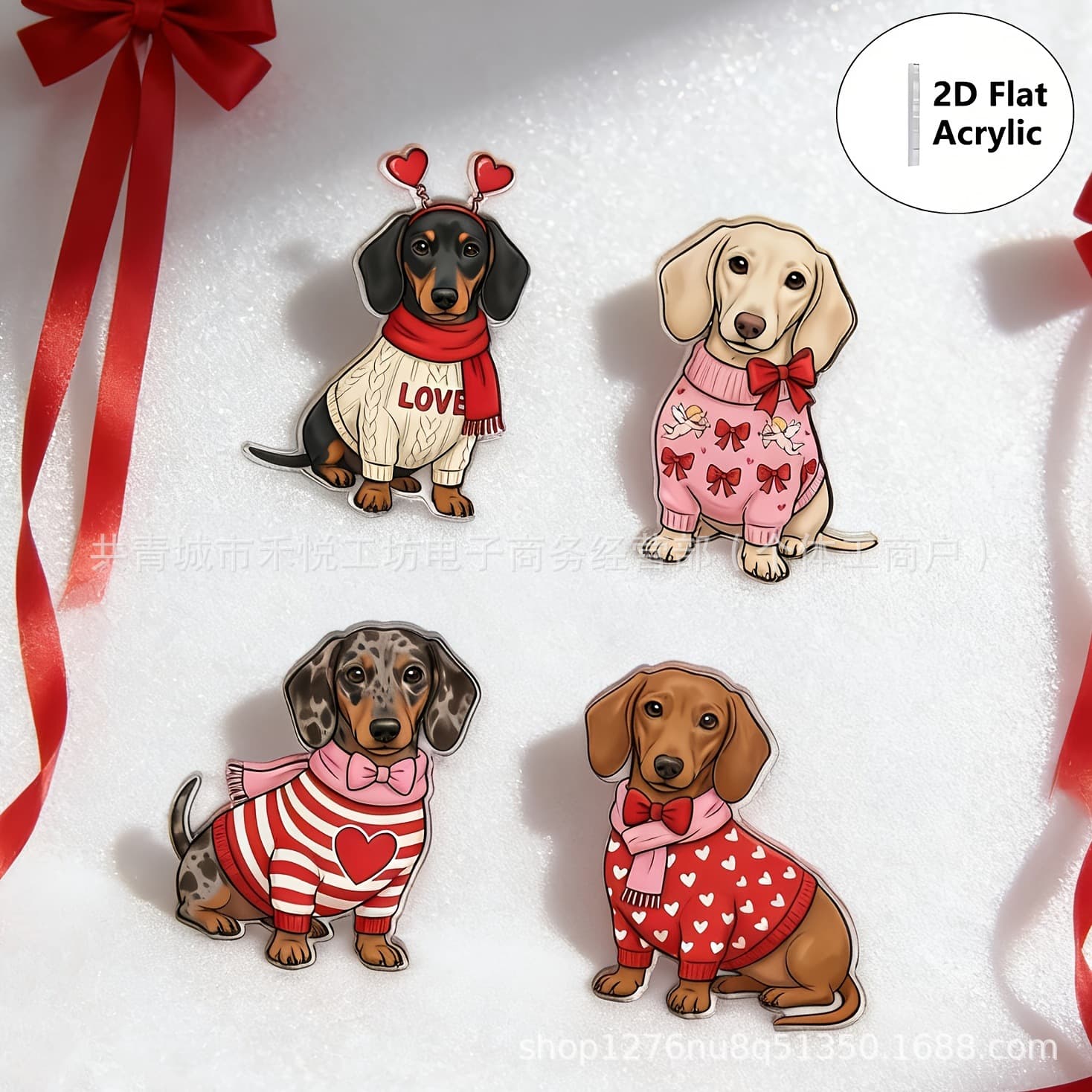 High-Transparency Acrylic Dachshund Brooch Set Valentine's Day Themed Cartoon Dog Pin Accessories Wholesale