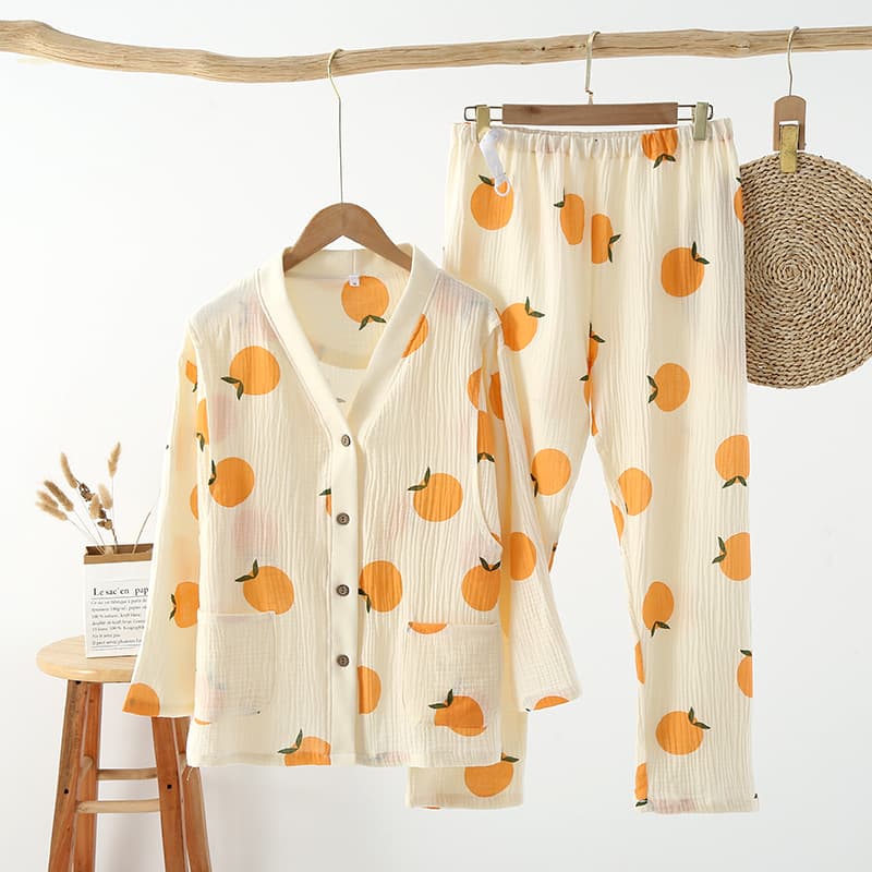 Pure Cotton Crinkled Fabric Maternity Wear Summer V-Neck Cardigan Postpartum Nursing Sleepwear Pregnant Women Spring/Autumn Gauze Plus Size Home Clothes