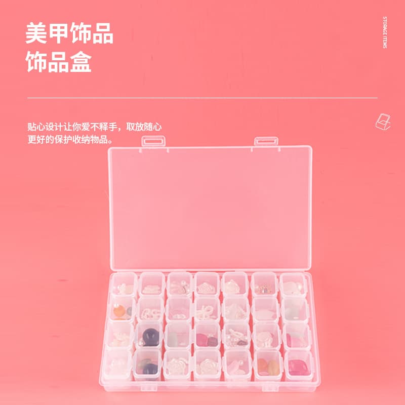 28-Grid Nail Art Storage Box, Assembled and Detachable Plastic Box for Nail Accessories, Drop-Resistant