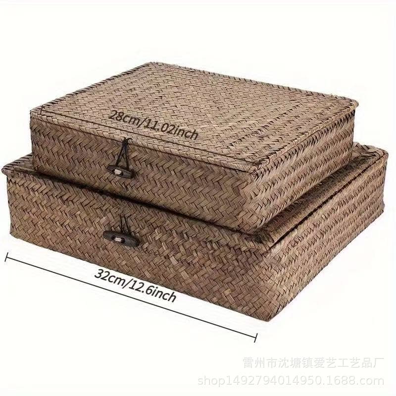 Wholesale Gift Box Woven Rattan Storage Box Straw Woven Storage Box Bamboo Woven Gift Box with Lid Desktop Storage Basket