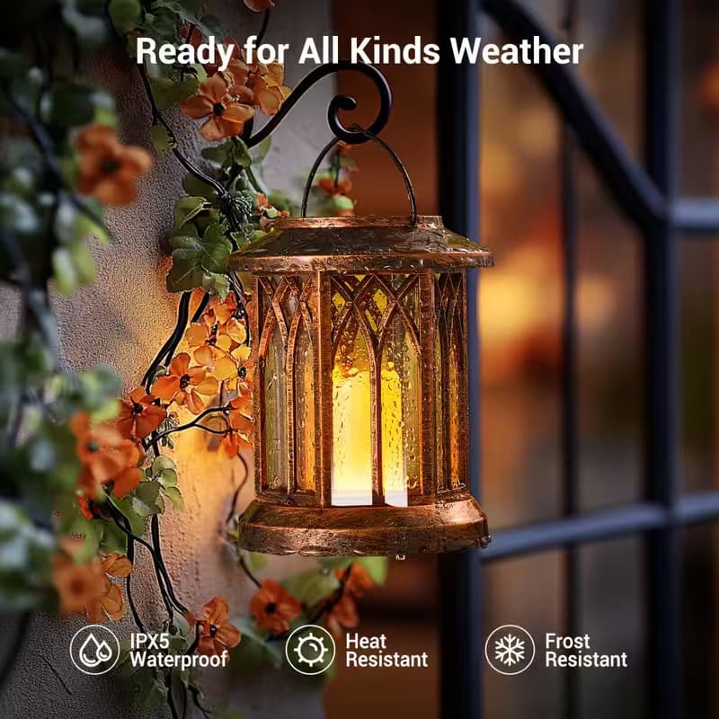 2/4 Pack Solar Lights Metal Flickering Candle Solar