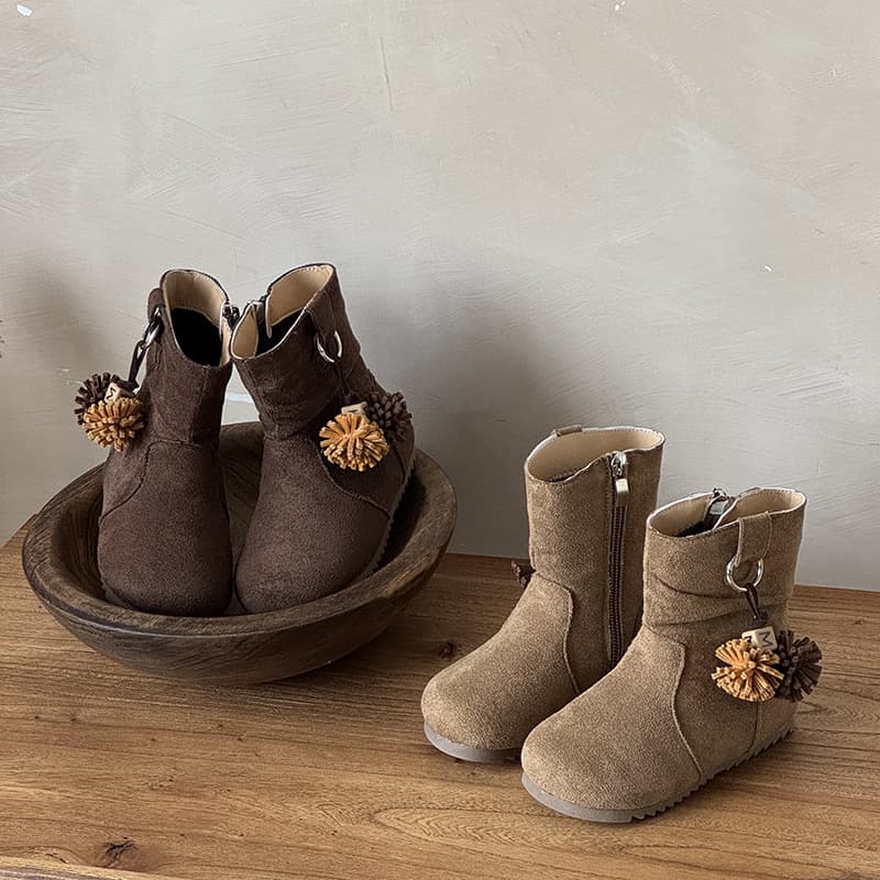 Retro Hanging Beads Winter Children's Shoes Children's Boots Girls Fashion Boots Girls Baby Princess Short Boots Fleece-Lined Short