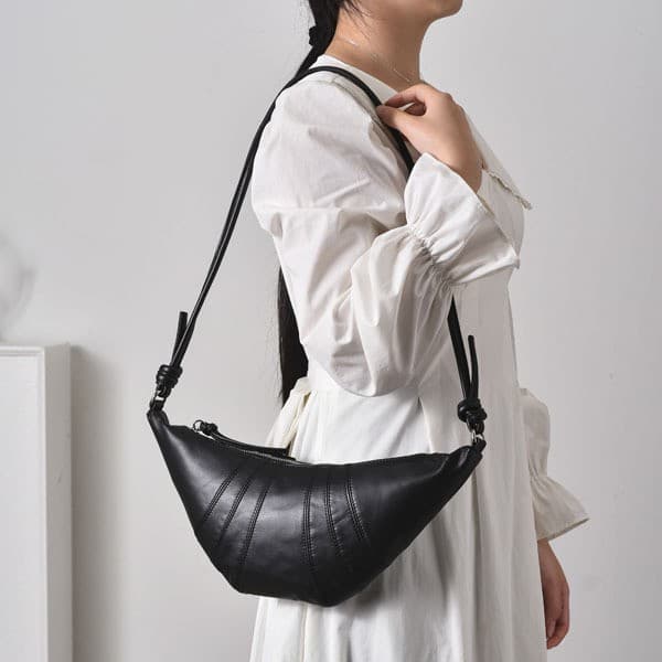 Genuine Leather Women's Bag, Handmade Top Layer Leather Croissant Bag Horn Bag Dumpling Bag Moon Bag, Versatile Single Shoulder Underarm Bag