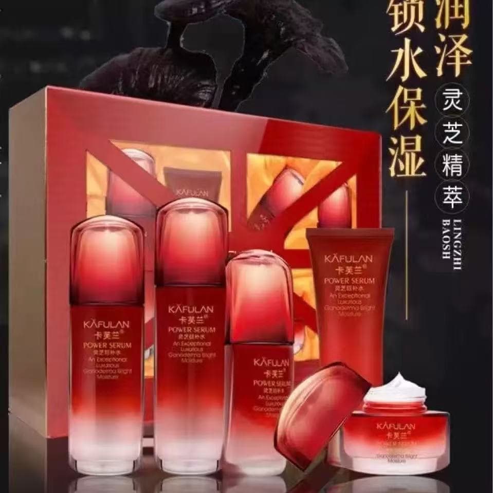 Kafulan Ganoderma Giant Hydrating High Moisturizing Cream Lotion Softening Water Foundation Liquid Cleanser Hydrating Brightening Kit