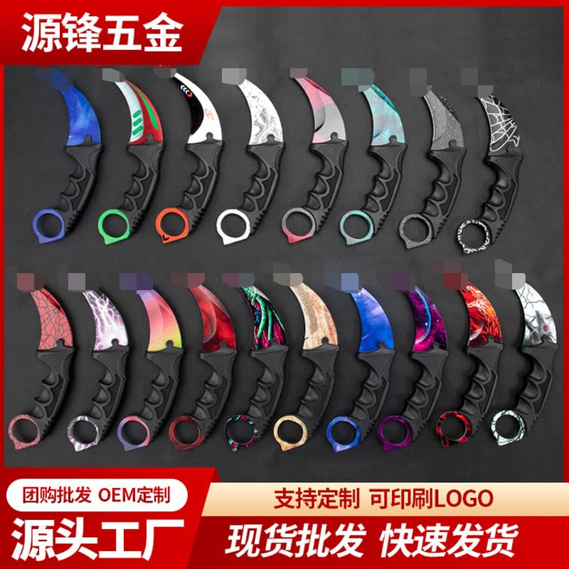 In Stock Thickened Karambit Knife CSGO Style Colorful Titanium Karambit Curved Knife Outdoor Travel Tool Game Karambit