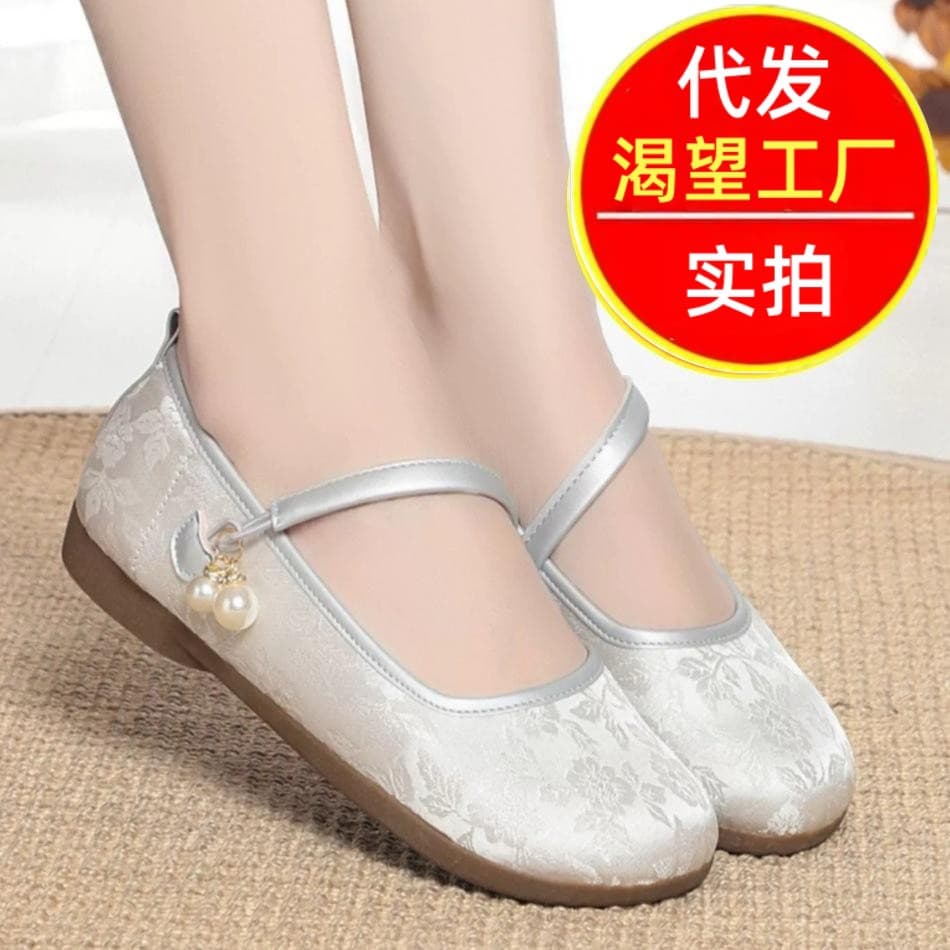 Daily 2025 Spring and Summer New New Chinese Style National Style Satin Embroidered Mary Jane Cheongsam Women's Shoes