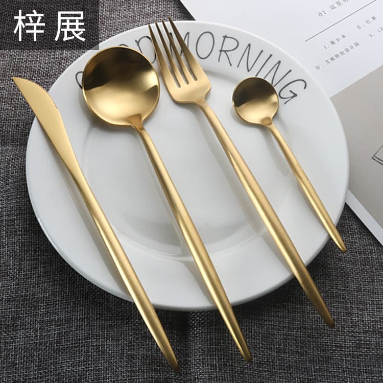 Factory Direct Stainless Steel Portuguese Titanium Gold Tableware, 304 Stainless Steel Knife Fork Spoon, Stainless Steel Knife Fork Wholesale