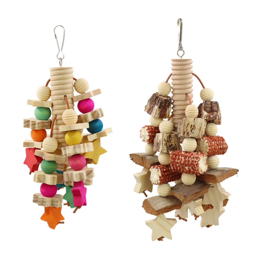 Medium and Large Parrot Toy Colorful Star Wood Bead Chewing and Grinding Fruit String with Star Fruit and Corn Cob Bird Cage Supplies