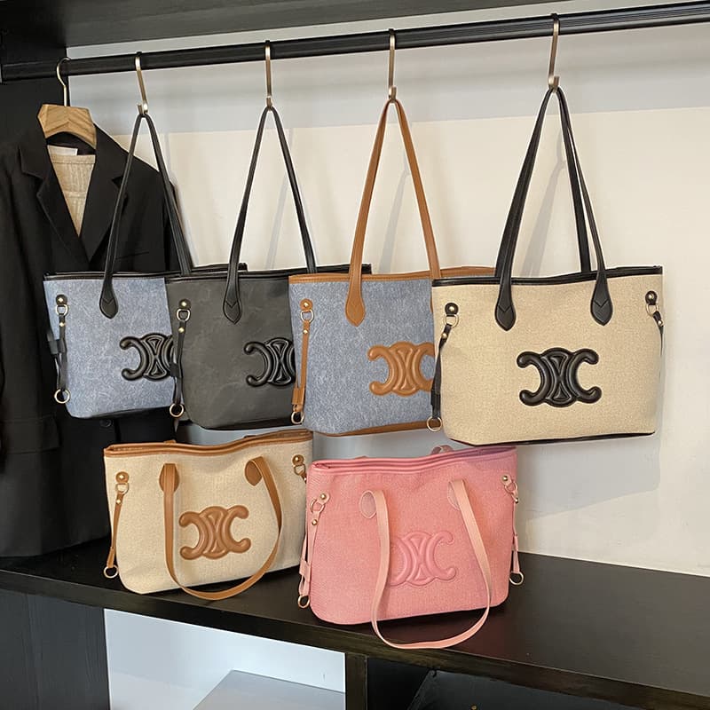 2025 Contrasting Color Large-Capacity Bag for Women, Casual and Versatile Commuter Tote Bag, Niche Design, Simple Shoulder Bag, Backpack