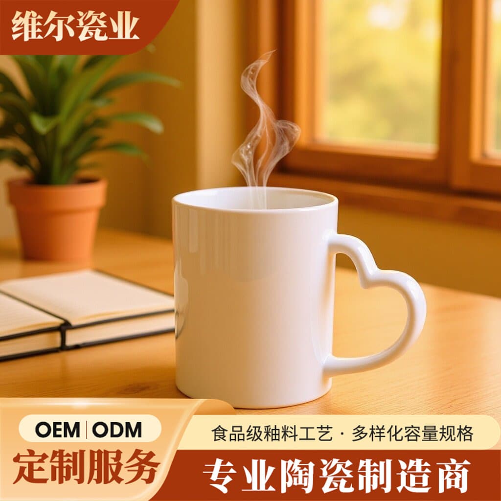 Factory direct heart handle coated white mugs, heat transfer heart-shaped color-changing mugs, sublimation ceramic mugs wholesale