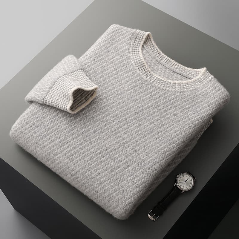 New Autumn/Winter Heavyweight Thick Men's Pure Wool Knitted Color-Block Pullover Sweater Fashionable Crewneck