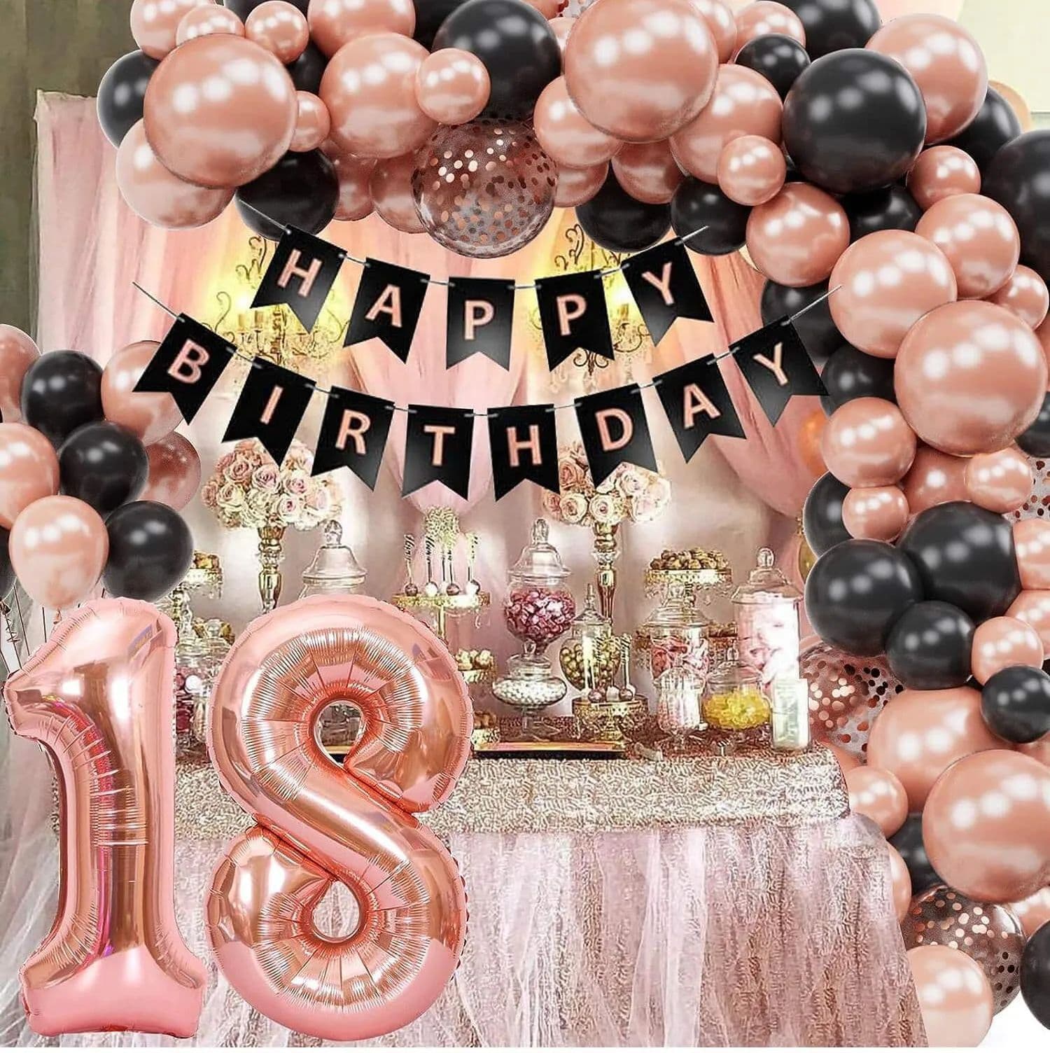 99pcs/set Rose Gold 18th Birthday Kit Party Celebration Decoration Balloons Atmosphere Photo Birthday Party
