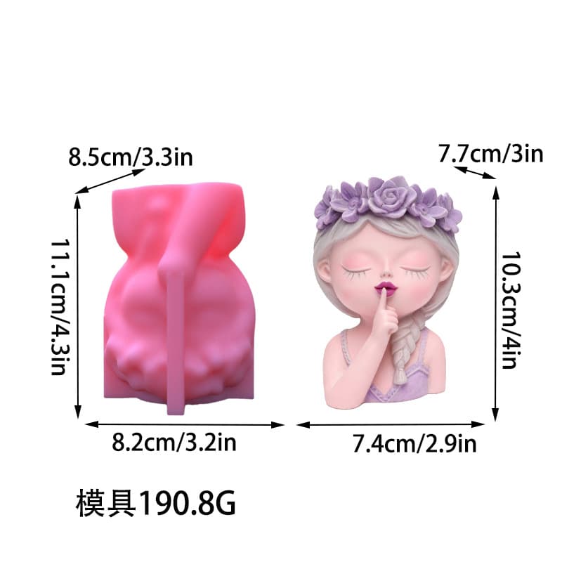 Wreath Shush Gesture Girl Flower Pot Silicone Mold Handmade DIY Succulent Plant Pot Candle Plaster Mold C15
