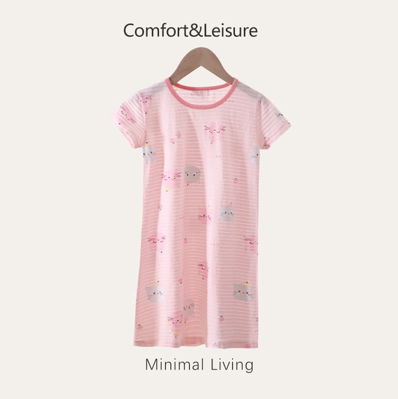 Girls' nightgown, summer thin and breathable, all-around children's pajamas, girls' medium and large children's air-conditioned clothing, home wear, new style.