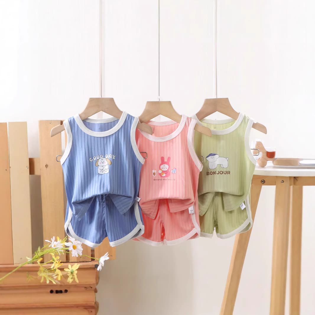Kids Vest Set Boys Girls Summer Ice Silk Sleeveless Shorts Two-Piece Baby Casual Sportswear