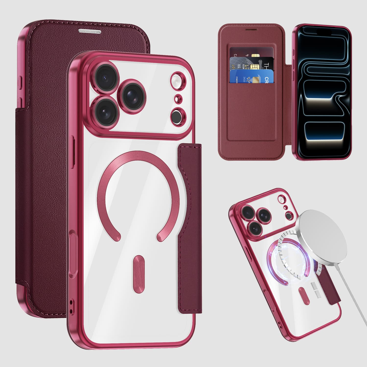 For Apple 18 Pro Max Phone Case, Electroplated Gold Shield Magnetic Leather Case, iPhone 17 Flip Full Coverage Protective Case
