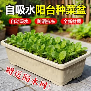 Balcony Vegetable Planting Pot Special Planting Box, Rectangular Vegetable Planting Pot, Outdoor Self-Absorbing Fruit and Vegetable Pot, Plastic Flower Pot