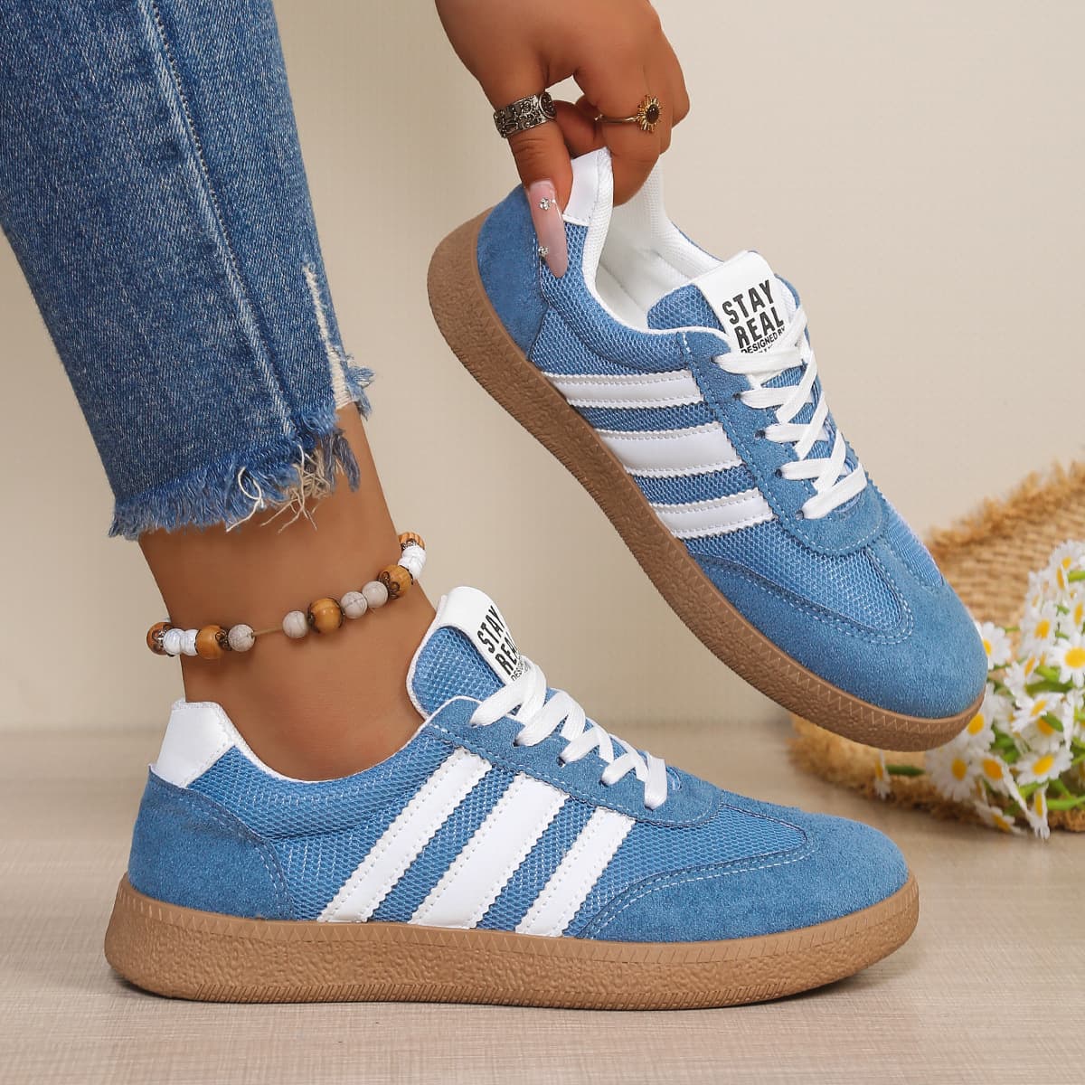 Cross-border Trade New Plus Size Flat Casual Board Shoes Non-slip German Training Shoes Versatile Lightweight Sports Agassi Shoes Women's Shoes