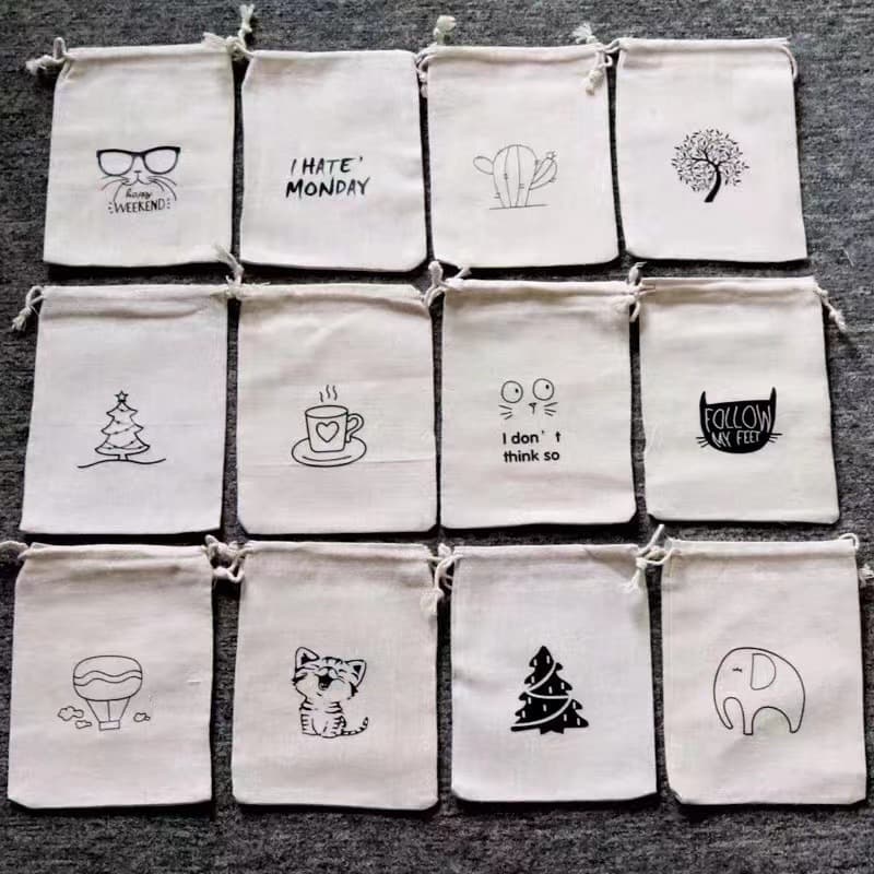 Antique-style drawstring bags resembling burlap sacks