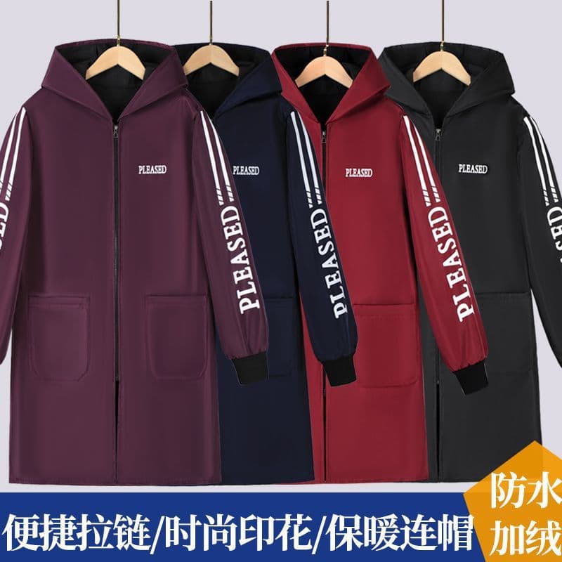 Winter fleece-lined waterproof outerwear, dirt-resistant, dustproof, new style women's long-sleeved hooded oil-proof kitchen cover-up