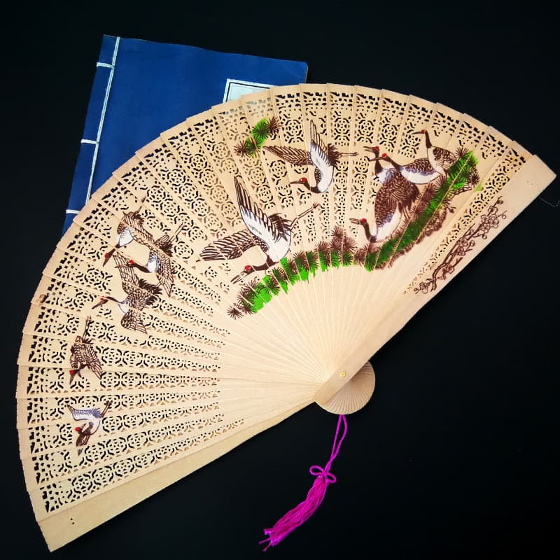 Vintage Folding Fan, Affordable Chinese Dance Fan, Classical Daily Use Hollow Wooden Fan, Scented Wood Folding Fan