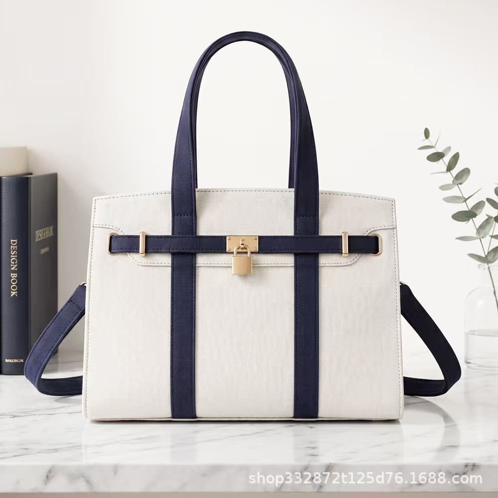 In Stock Cross-Border Hot-Selling Canvas Platinum Bag Premium Color-Block Handbag Large Capacity Commuter Versatile Tote Bag