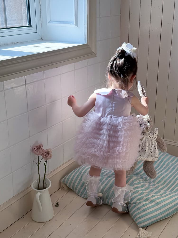 [In Stock] XQ259585 Summer Girls Baby Toddler Sweet Tulle Bow Princess Dress