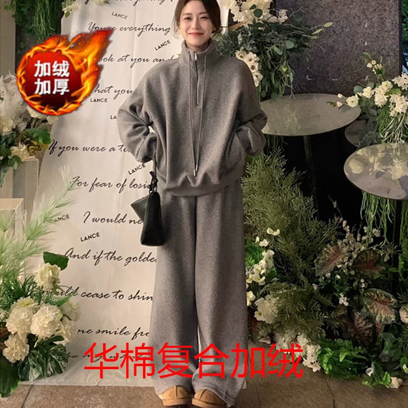 American Lazy Chic Korean Casual Hoodie Set for Women Early Autumn 2025 Dongdaemun Sport Sweatpants Two-Piece Set