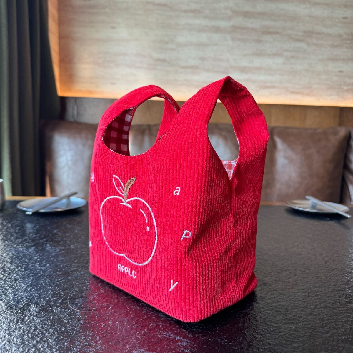 New Year Autumn Winter Red Corduroy Apple Embroidery Handbag Lightweight Commuting Cute Candy Handbag