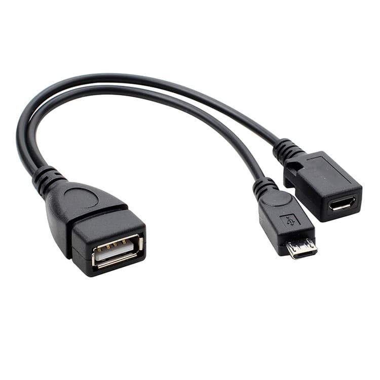 Micro USB OTG data cable with external power port for phones and tablets
