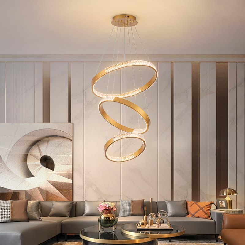 Nordic light luxury loft apartment creative art villa living room staircase chandelier led ring light restaurant light