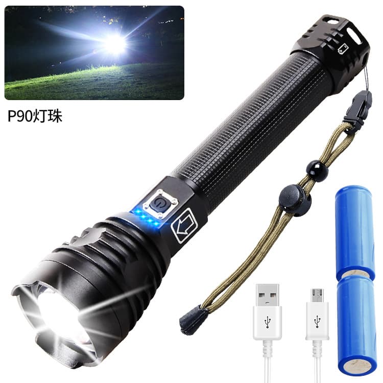 Cross-border XHP90 strong light flashlight USB rechargeable outdoor waterproof power display high-power LED flashlight