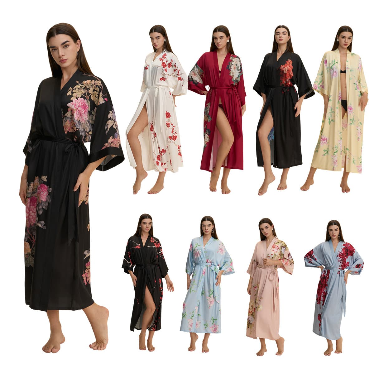Yaoting European and American New Satin Plus Size Pajamas for Women Spring/Autumn Thin Long Sleeve Long Robe Homewear WP5021