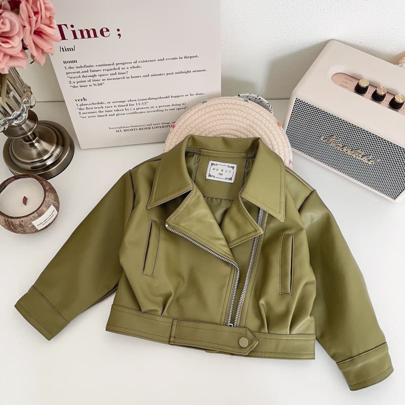 Girls' Trendy Faux Leather Jacket Fall New Kids Influencer Cardigan Lapel Moto Biker Jacket Coat AQA016