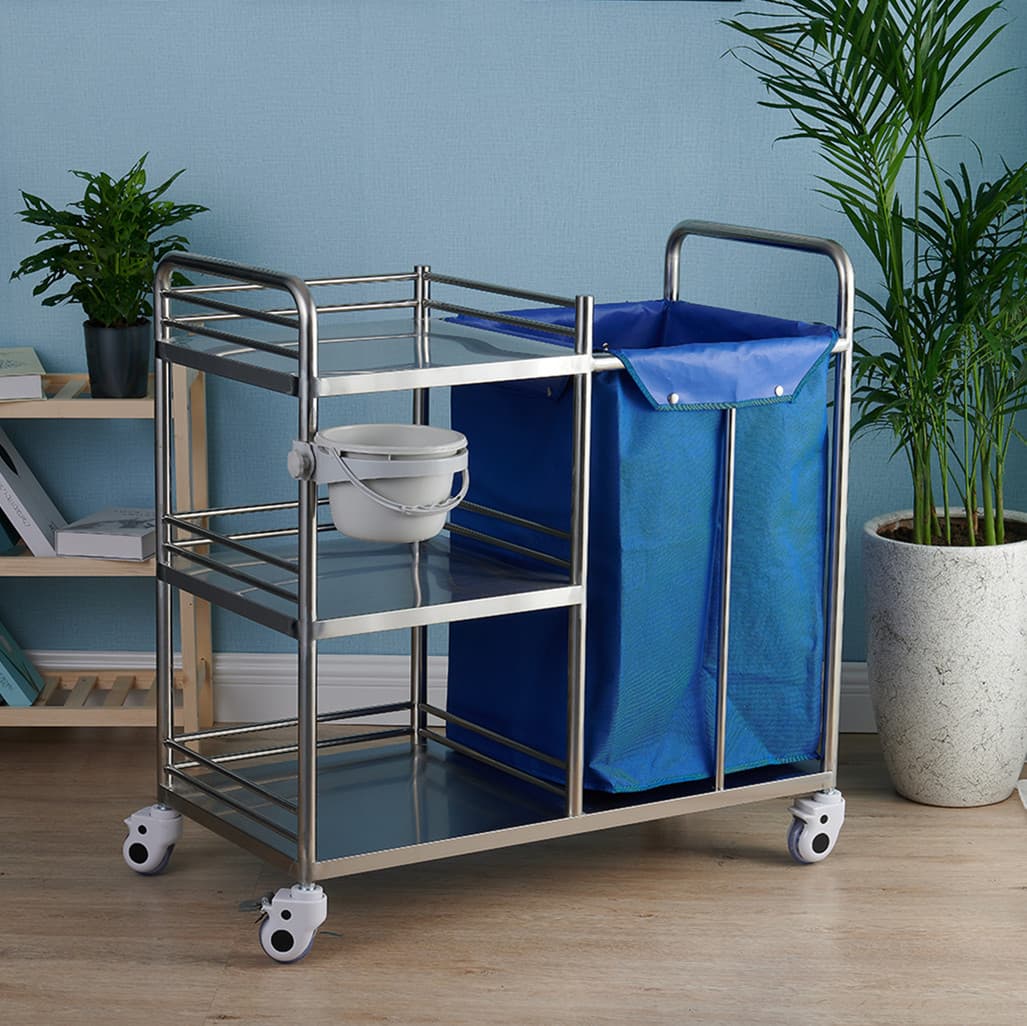 Stainless Steel Nursing Cart, Waste Cart, Bed Making Cart, Medical Trolley, Cleaning Cart, Trash Cart, Morning Nursing Cart