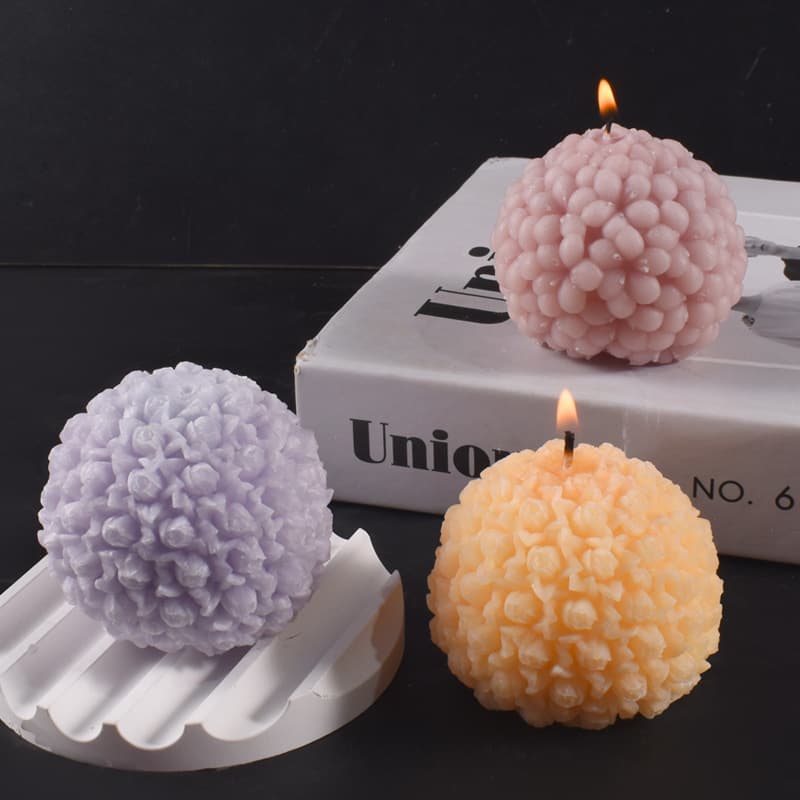 New Round Flower Ball Candle Mold 3D Rose Stamen Sphere Scented Candle DIY Plaster Silicone Mold