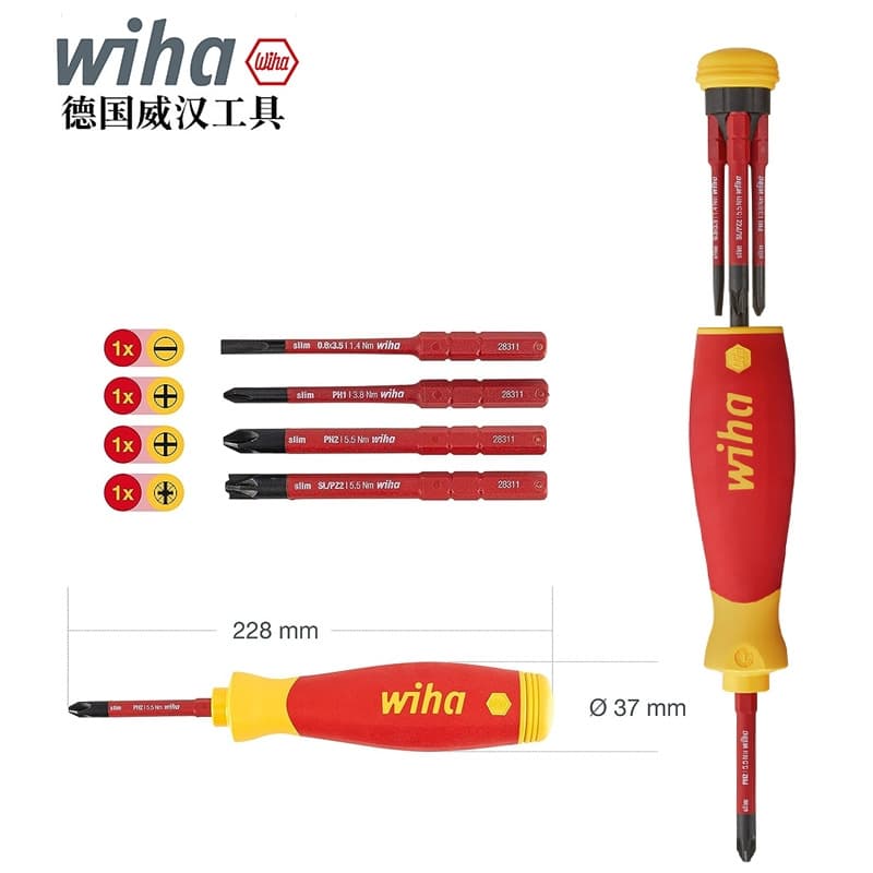 German Wiha 4-in-1 Insulated Screwdriver Electrician's Multi-Function Screwdriver for Circuit Breaker Wiring