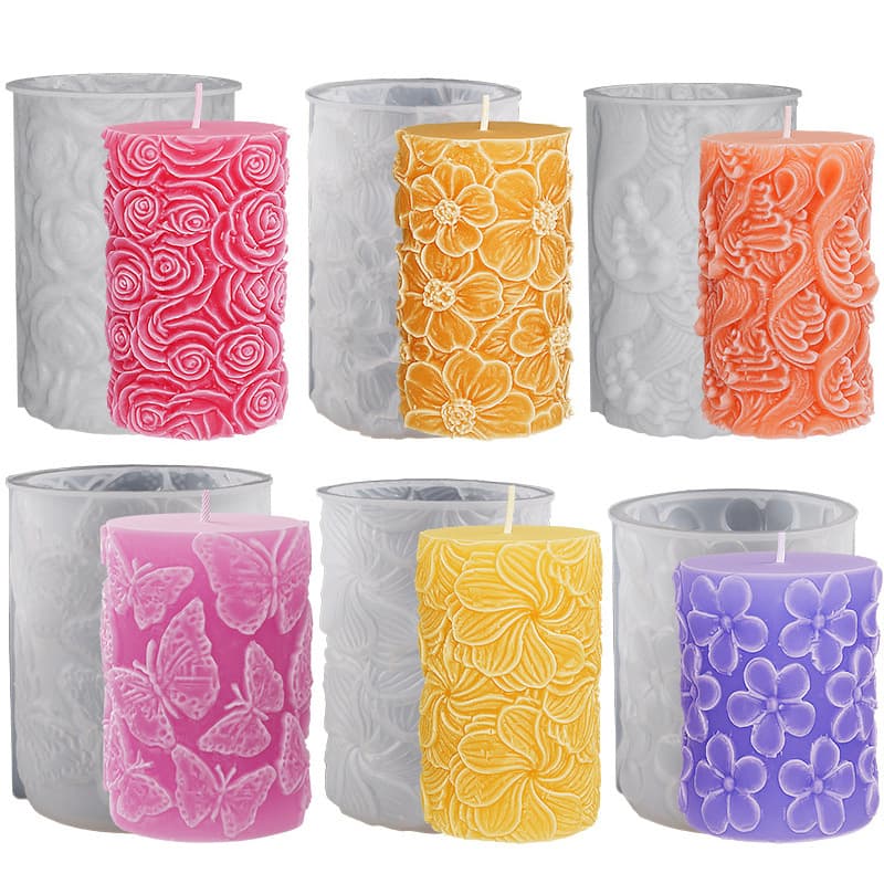 DIY Epoxy Resin Mold, Plaster Rose Cylinder Pattern Aromatherapy Candle Decoration Silicone Mold