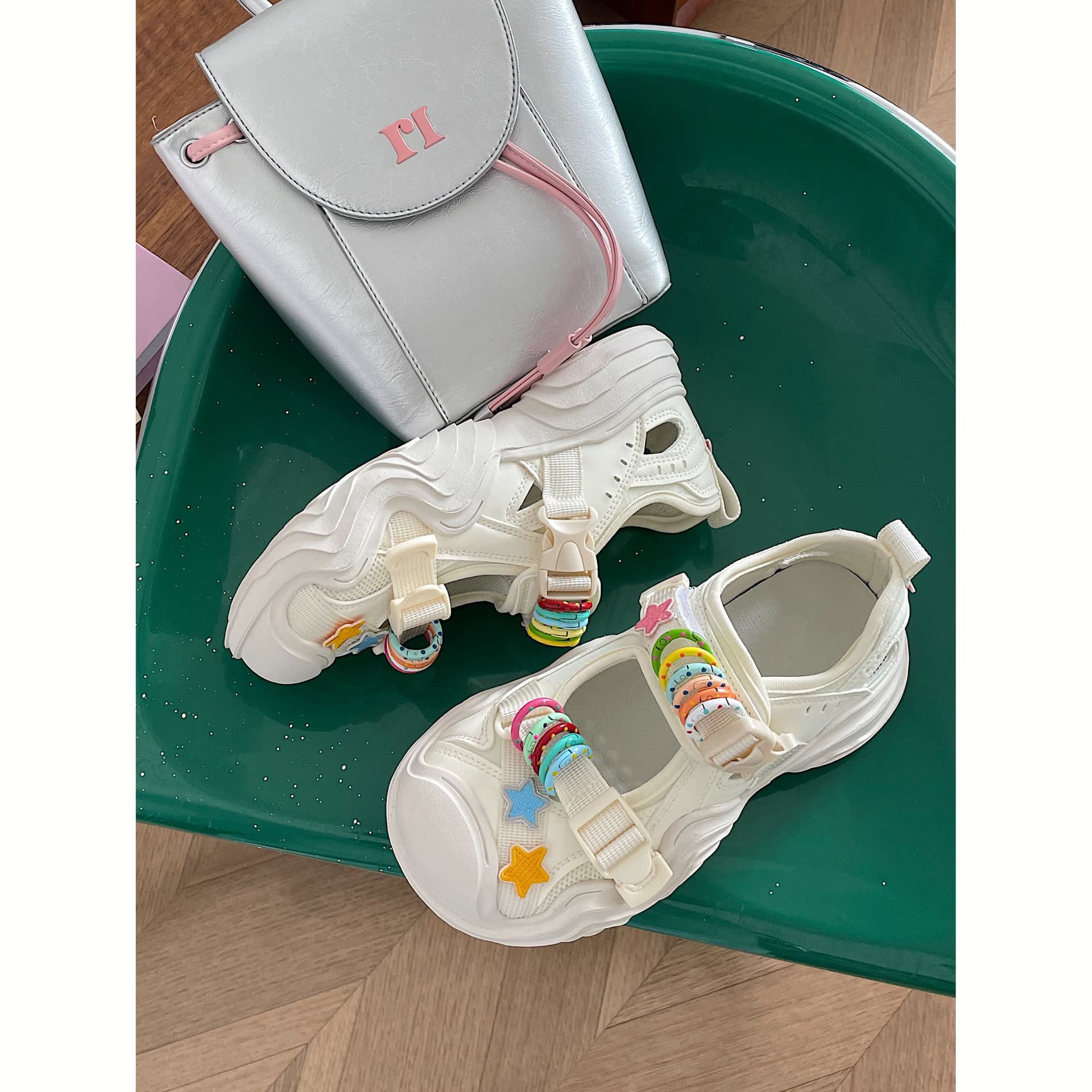 DIY Star-Shaped White Platform Chunky Cute Dad Shoes for Women, 2024 New Summer Style, Outdoor Breathable Sports Sandals