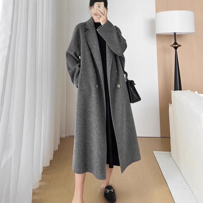 In Stock [6658] Plus Size Dark Grey Wool Coat for Women, 2024 New Autumn/Winter High-End Long Wool Coat