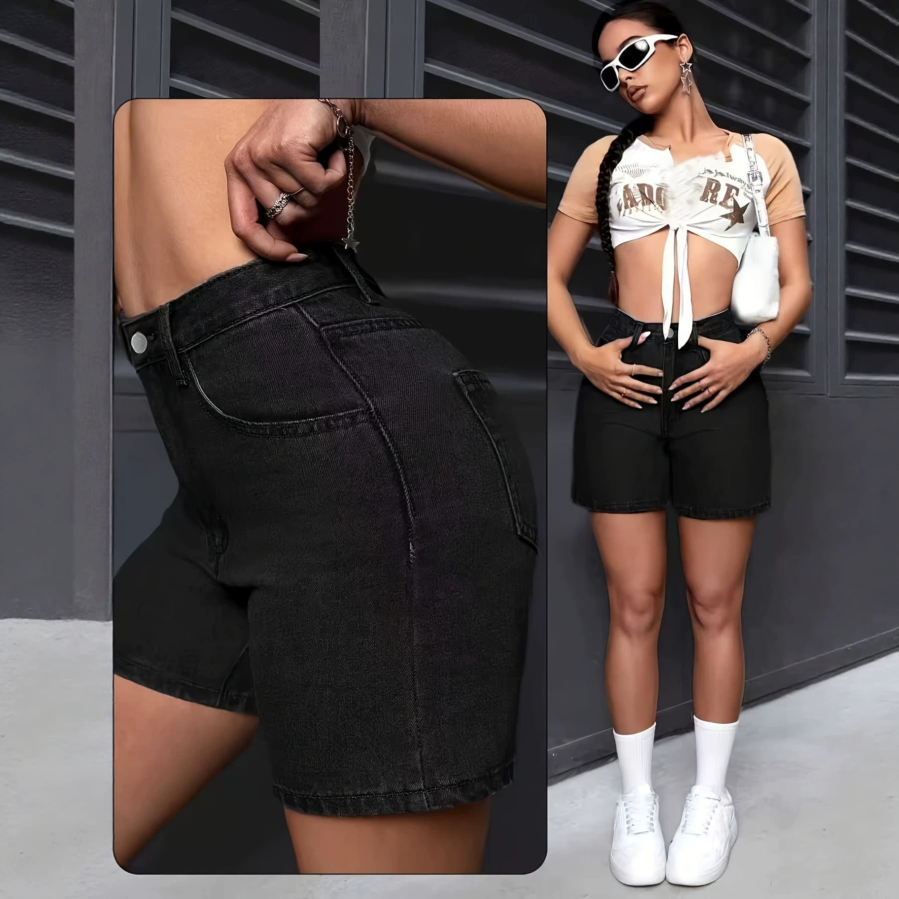 Y2K Black Low-Stretch Summer Fashionable, Comfortable and Trendy Women's Washed Clothing for Shein Amazon Cross-Border