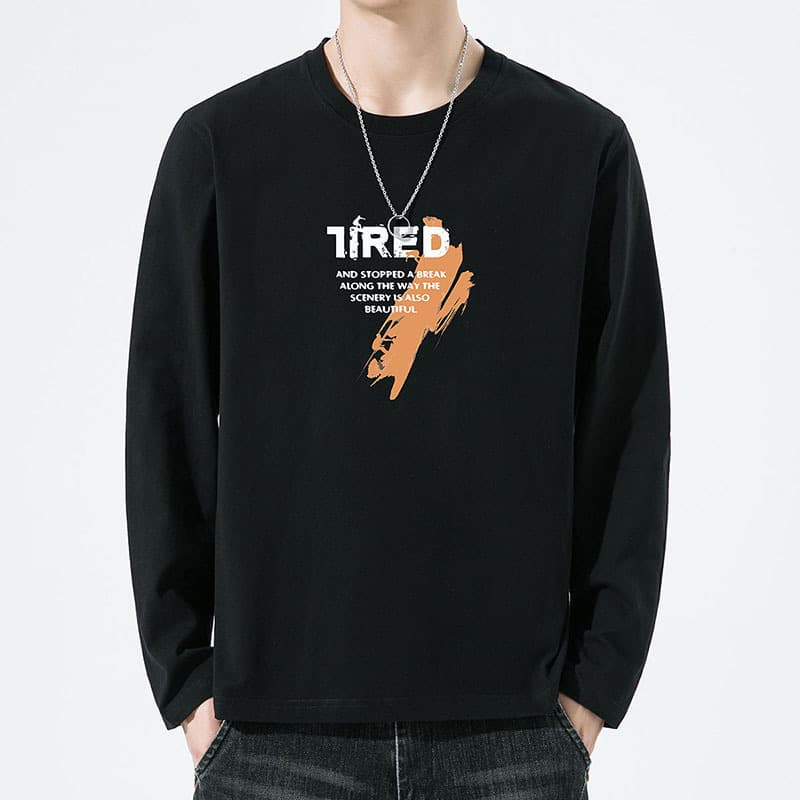 Men's Long Sleeve T-Shirt Spring Autumn Loose Versatile Casual Base Layer Trendy Cotton Top Dropshipping