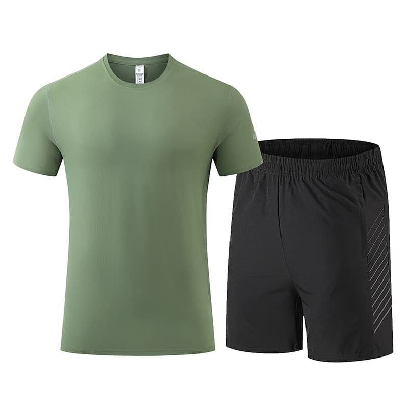 Summer Sports Quick-Dry Shirt for Men Outdoor Breathable Casual Ice Silk Cooling Short Sleeve T-Shirt Running Training Suit Set
