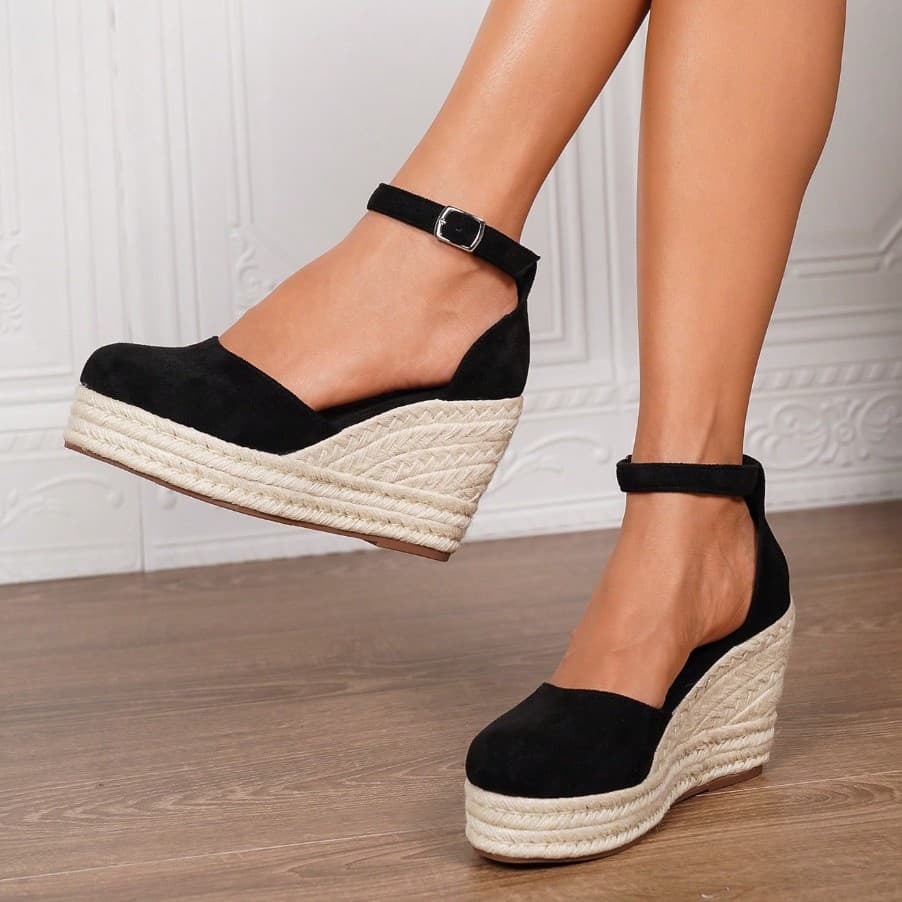 Fashion Women's Sandals New Toe-Covered Wedge Heel Sandals Thick Platform Espadrille Ankle Strap Sandals