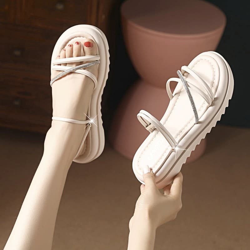Fairy Rhinestone Sandals for Women 2025 Summer New Style Platform Wedge One-Strap Roman Two-Way Casual Sandals