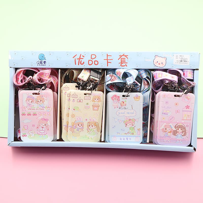 Cute slide card holder campus student ID card holder lanyard set, ID card, bus card, access card tag card holder