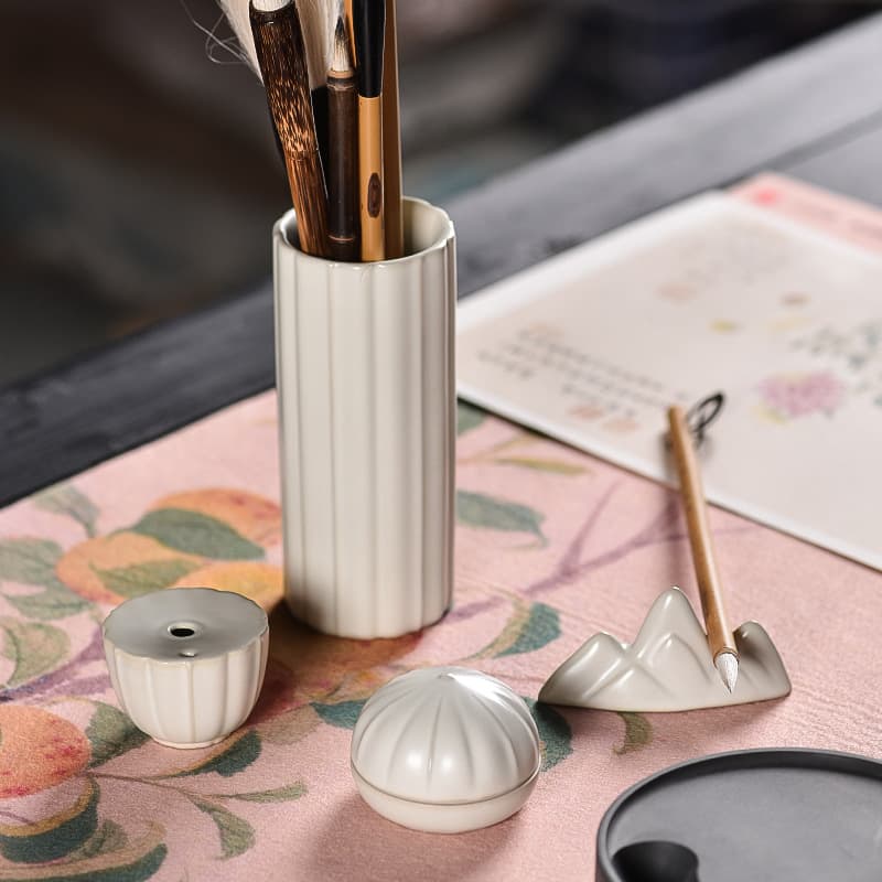 Four Treasures of the Study Set Calligraphy Special Qingfeng Ceramic Brush Holder Seal Paste Box Brush Rack Brush Mountain Stationery Set