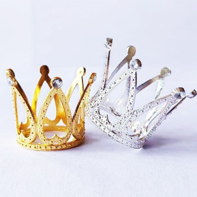 Mini Crown Cake Decoration Vintage Kids Birthday Crown Ornament Princess Gold Silver Metal Crown